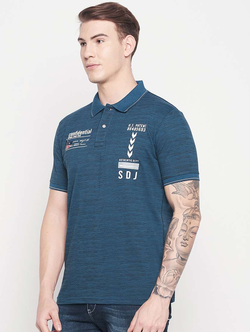 blue chest print polo t-shirt - 18547932 - Standard Image - 1