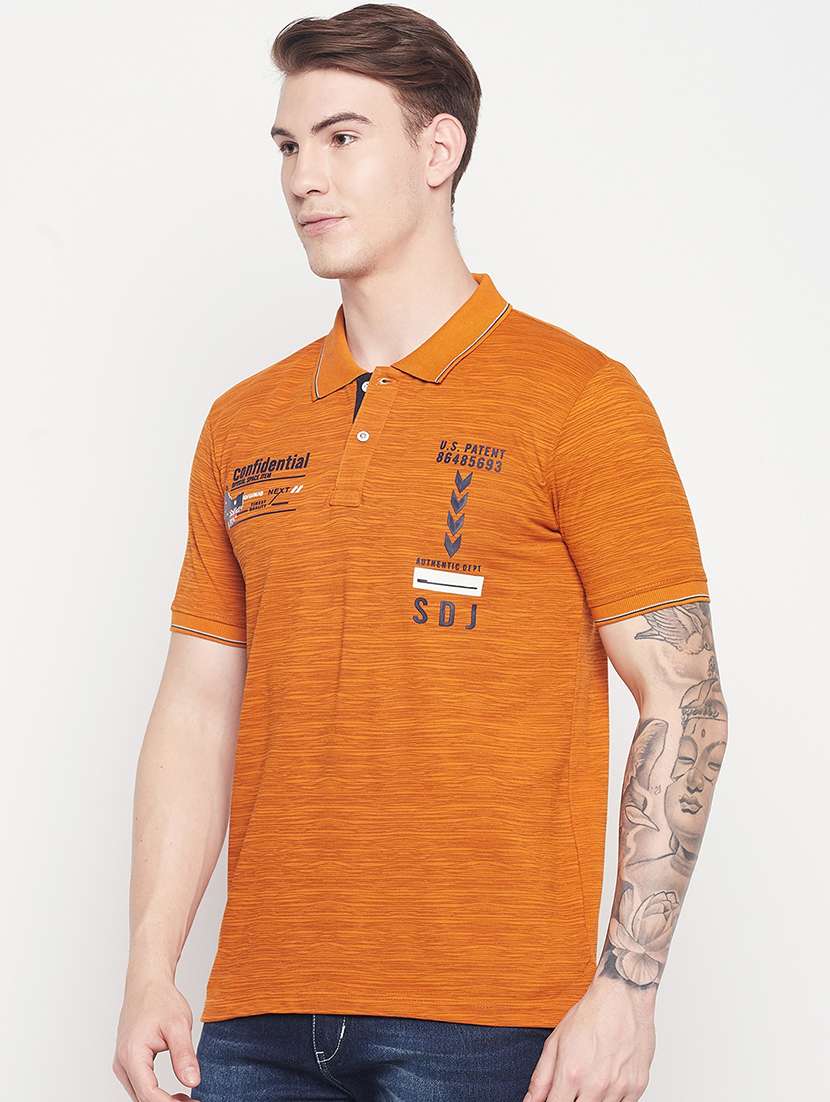 orange chest print polo t-shirt  - 18547933 -  Standard Image - 1