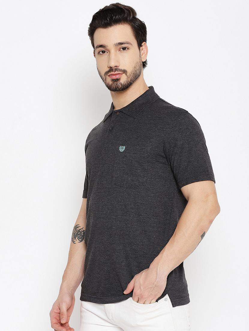 grey solid polo t-shirt - 18547947 - Standard Image - 1