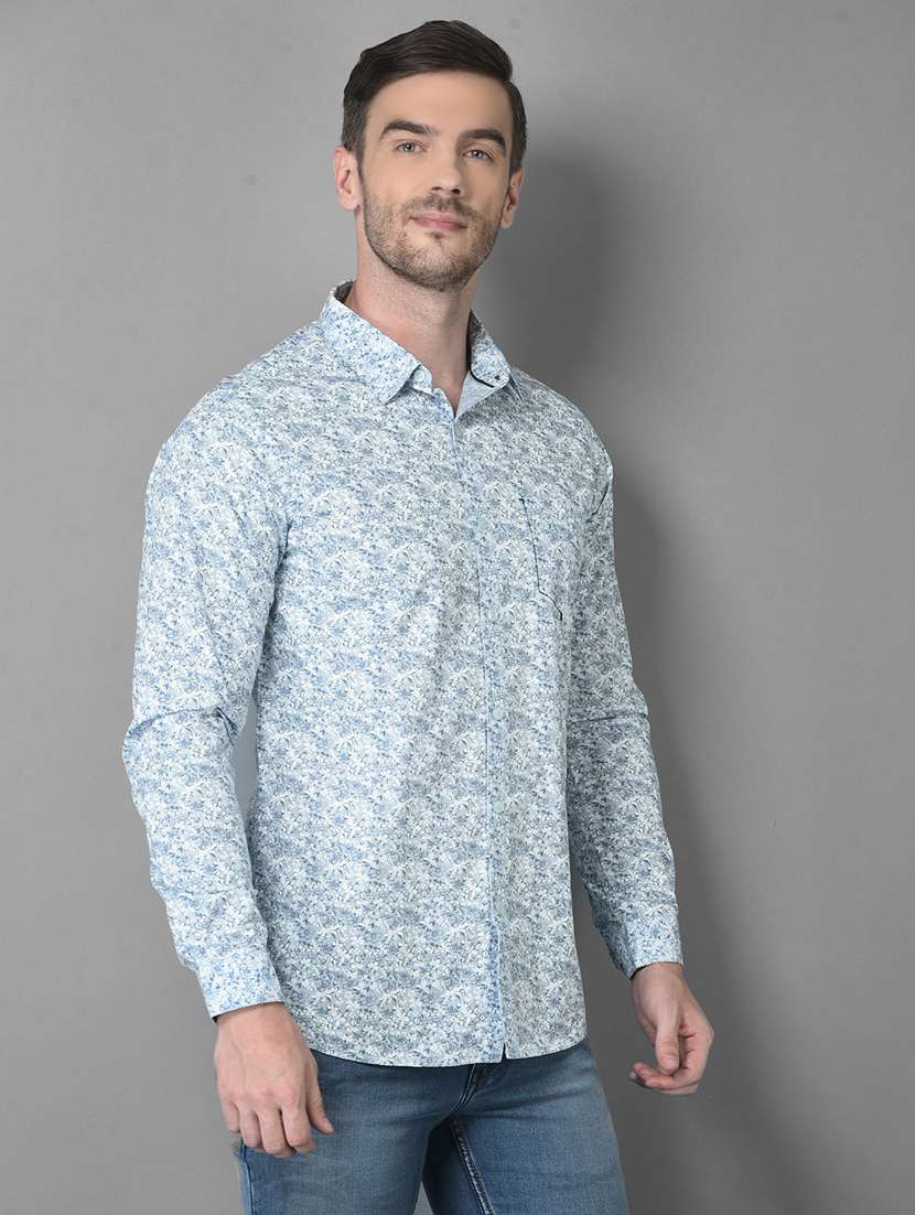 light blue printed casual shirt - 18559972 - Standard Image - 1