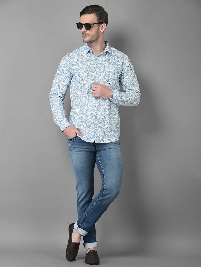 light blue printed casual shirt - 18559972 - Standard Image - 4