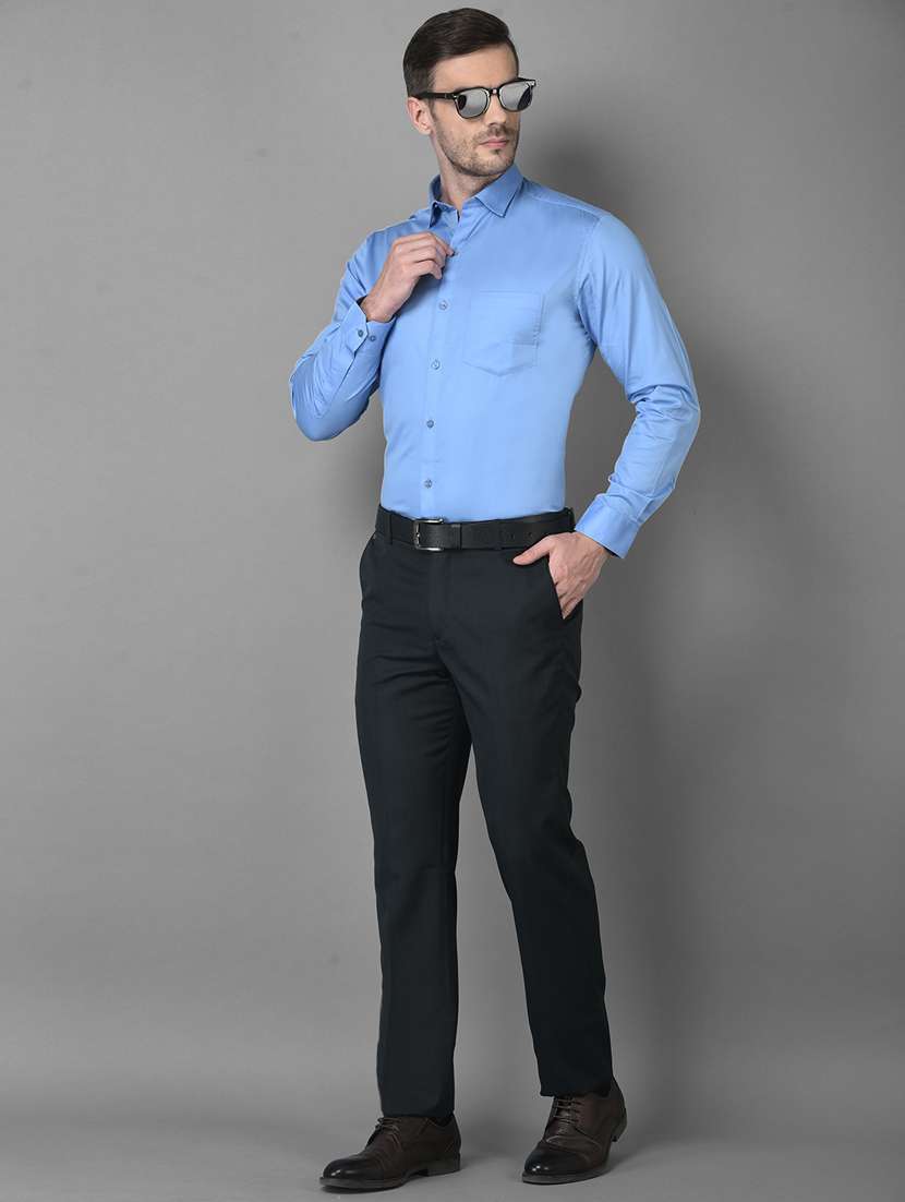 blue solid formal shirt - 18559980 - Standard Image - 4