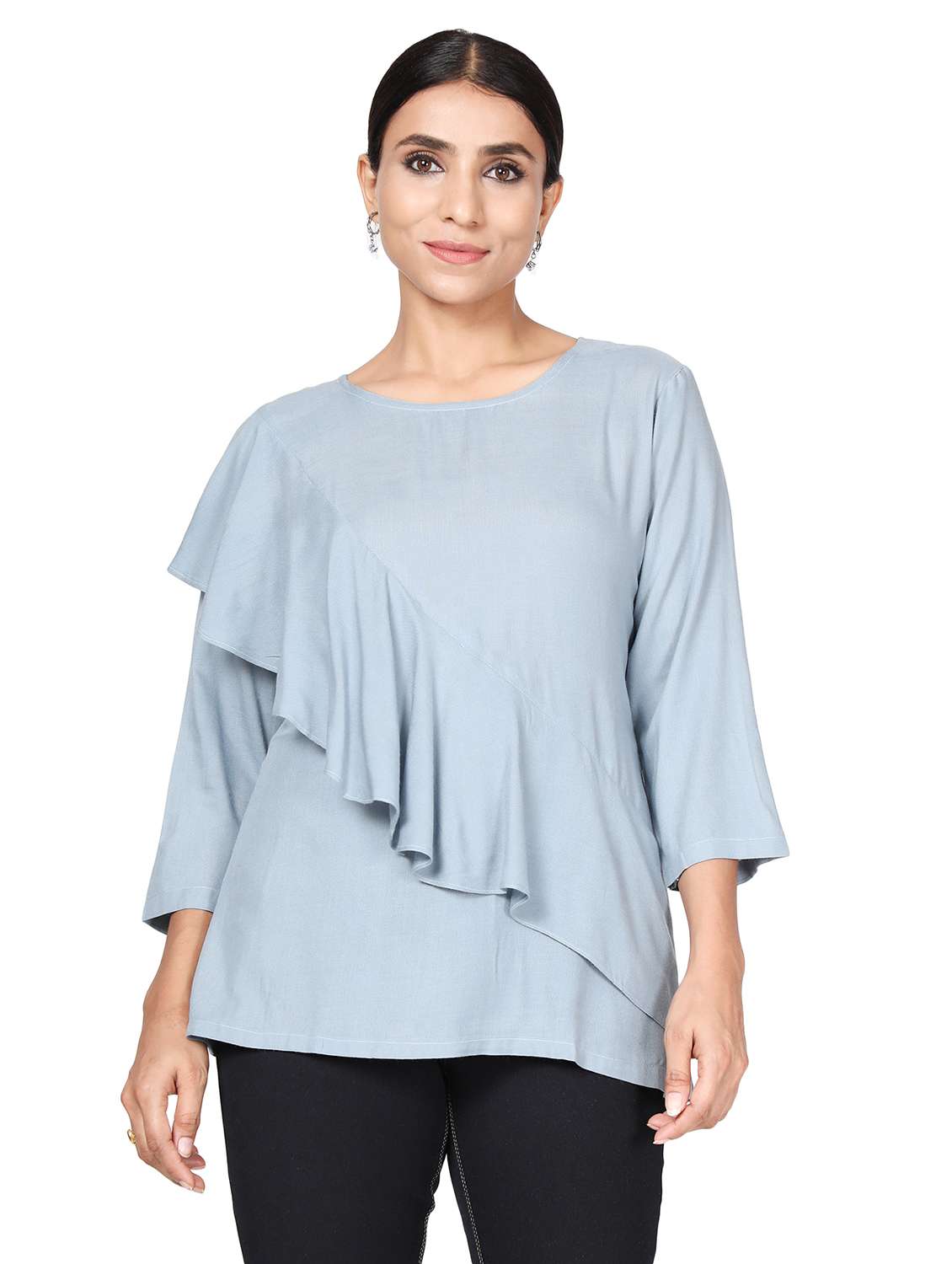 round neck ruffle detail tunic