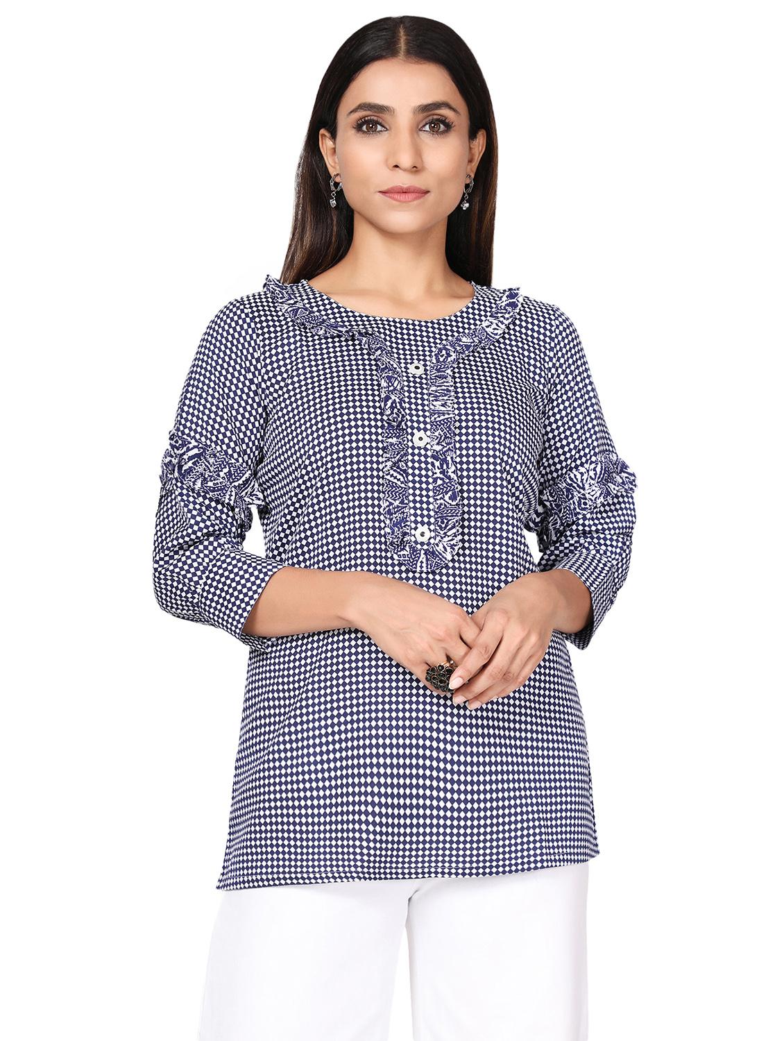 round neck checkered tunic - 18560043 -  Zoom Image - 0