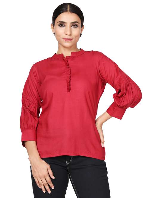 mandarin neck solid tunic  - 18560066 -  Standard Image - 0