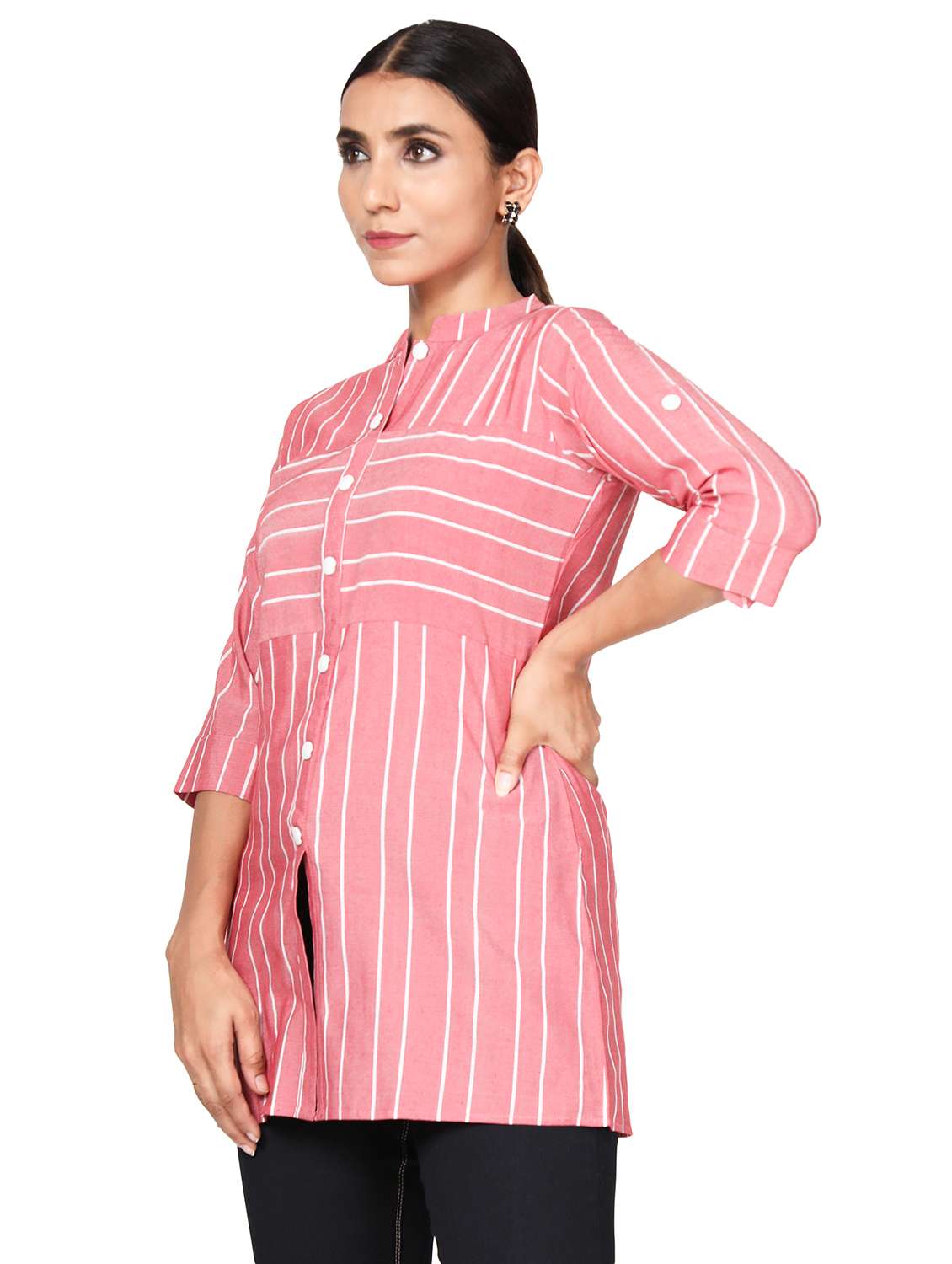 mandarin neck striped tunic - 18560067 - Standard Image - 1