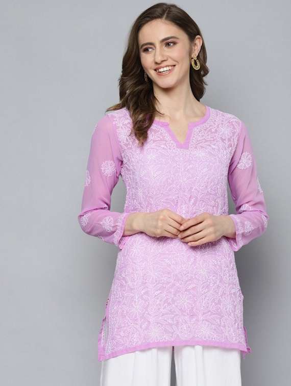 ada hand embroidered straight chikankari kurti