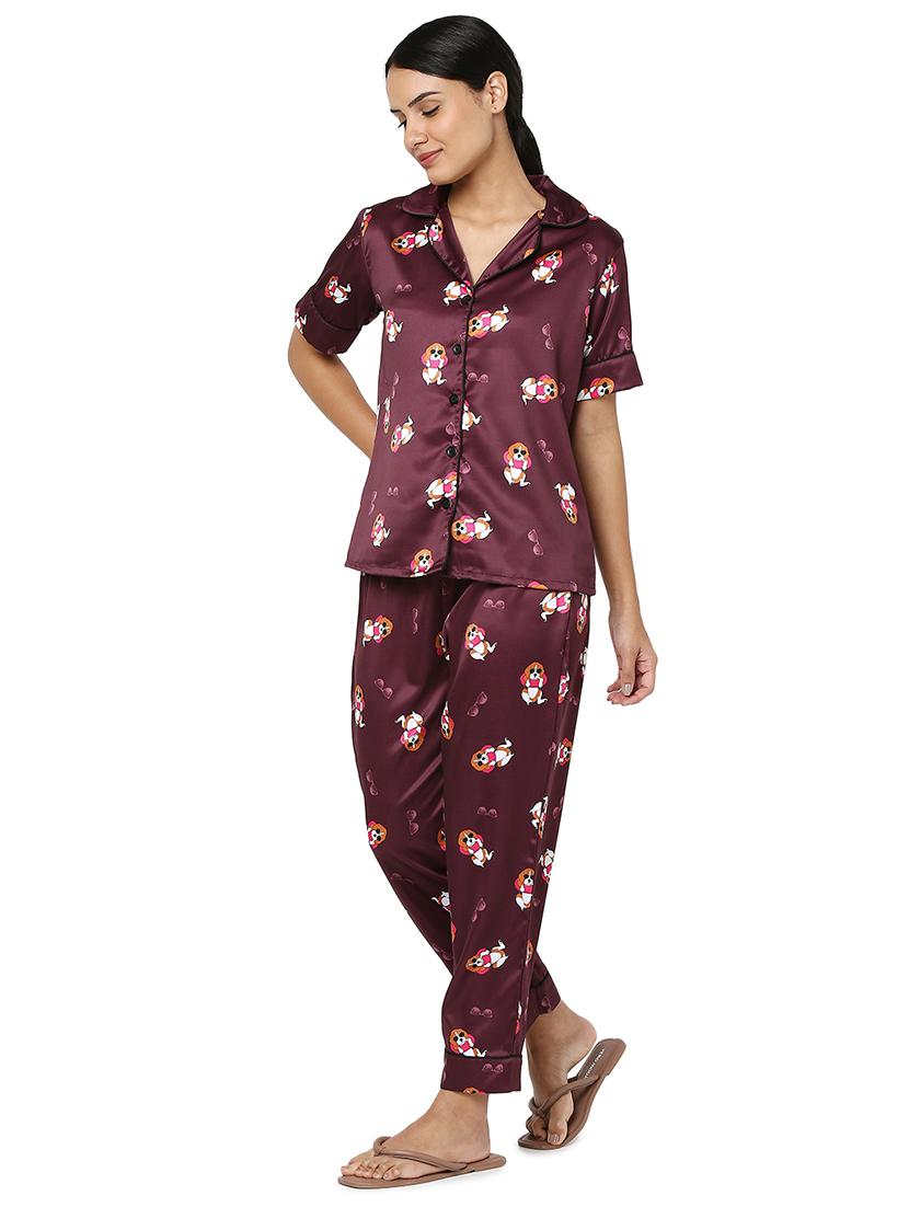 quirky printed nightwear pajama set - 18564509 - Standard Image - 1