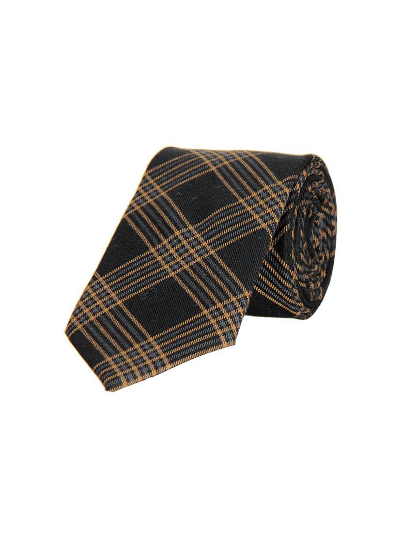 men checkered semi wool tie 