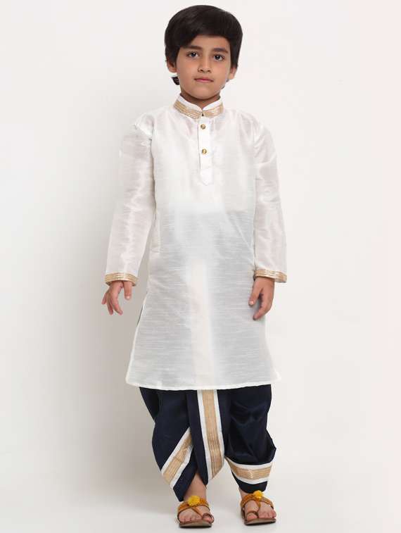 boys white solid dhoti kurta set 