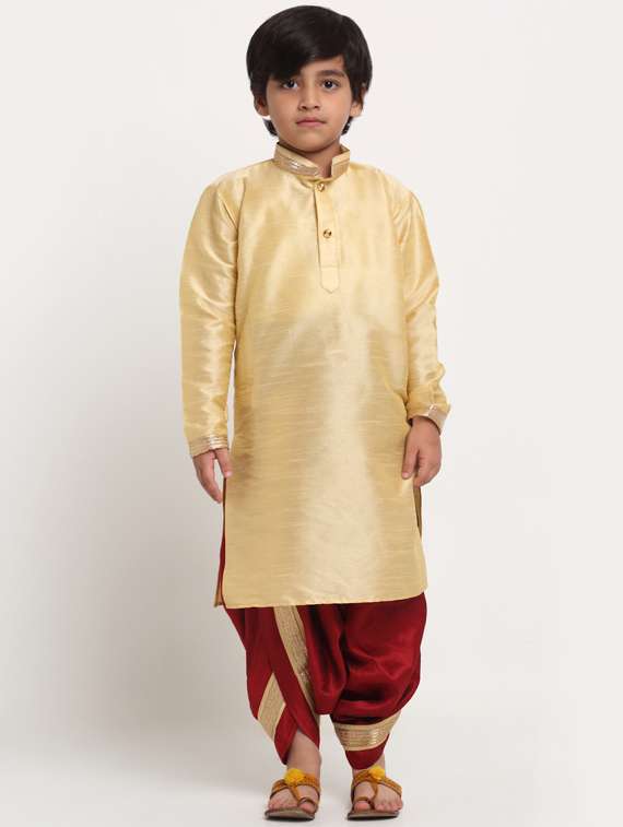 boys gold solid dhoti kurta set 