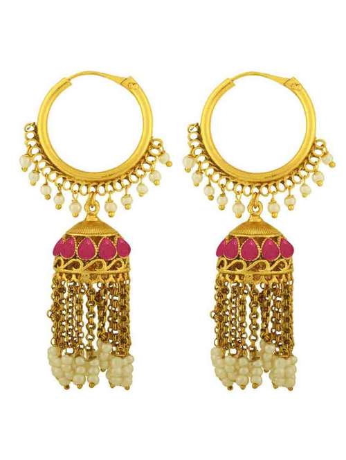 gold brass jhumka earring - 18565490 -  Standard Image - 0