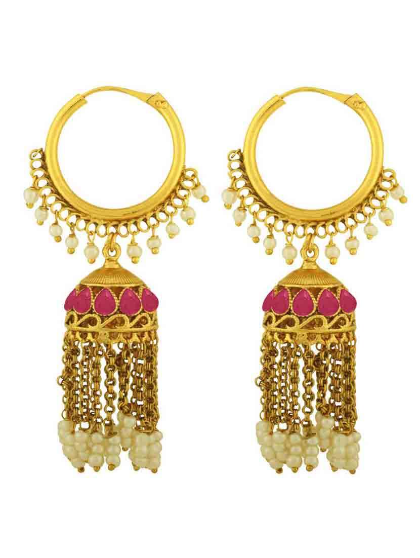 gold brass jhumka earring - 18565490 -  Zoom Image - 0