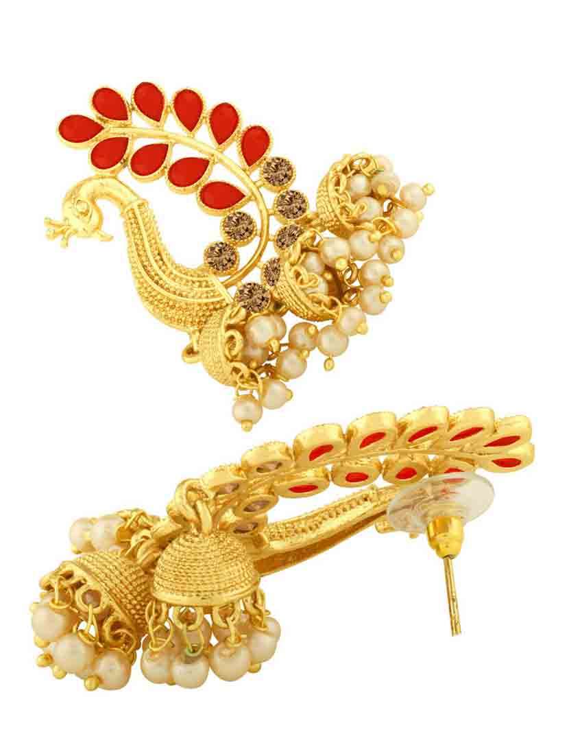 red metal jhumka earring - 18565522 - Standard Image - 1