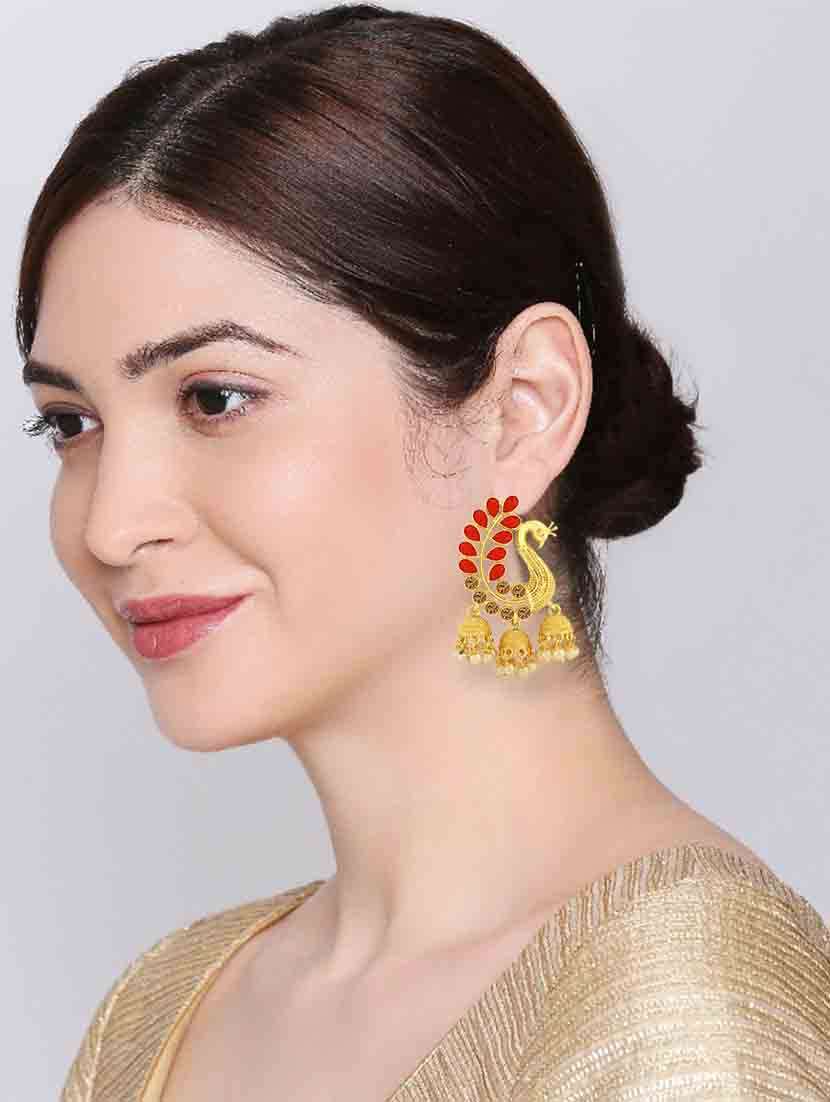 red metal jhumka earring - 18565522 - Standard Image - 4