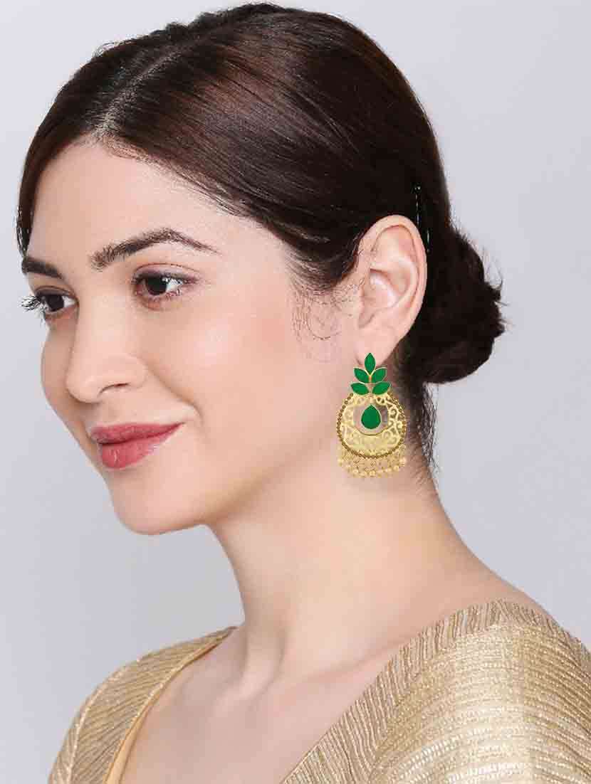 green metal chandballi earring - 18565527 -  Standard Image - 4