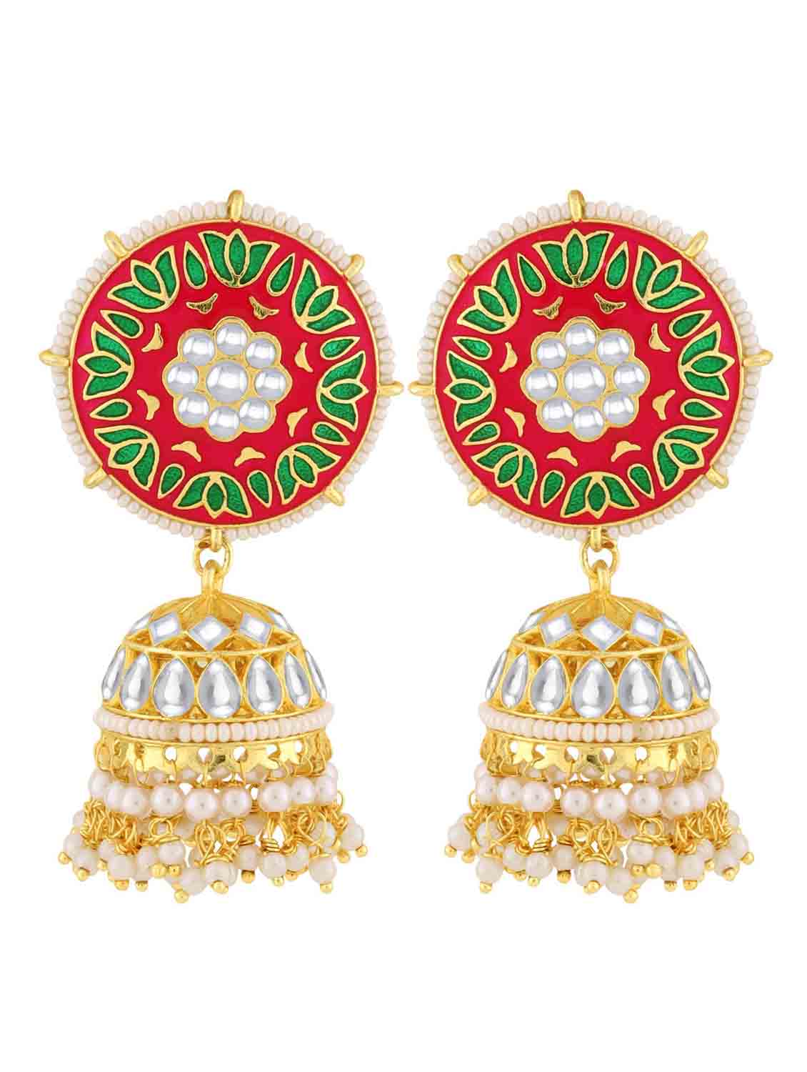 pink brass jhumka earring - 18565551 - Zoom Image - 0