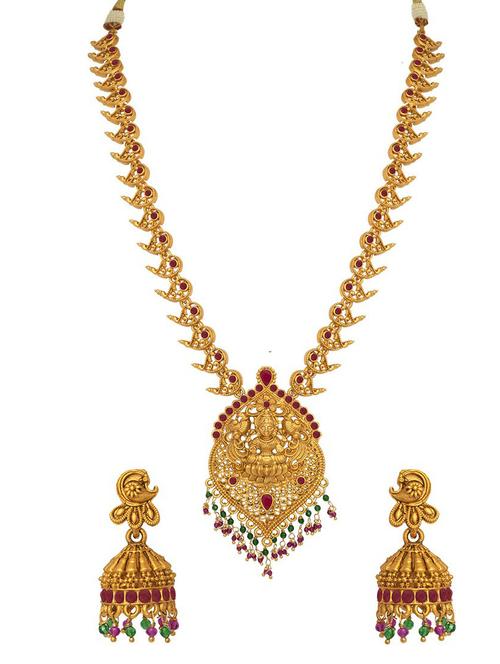 gold plated necklace earing set - 18565789 - Standard Image - 0