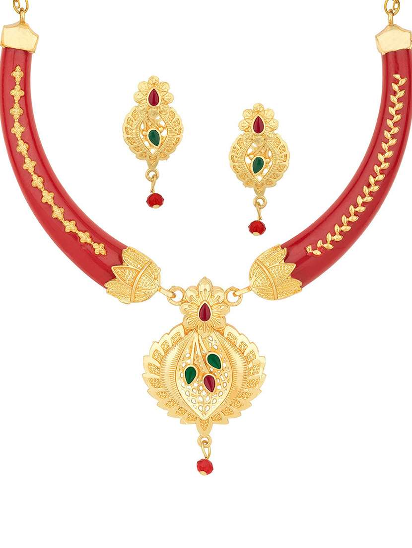 gold plated stoned necklace set  - 18565830 -  Standard Image - 1