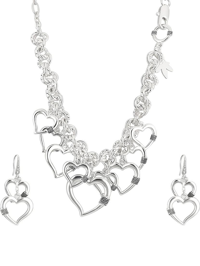 silver plated necklace earing set  - 18565837 -  Zoom Image - 0