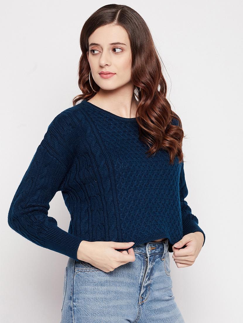 round neck wool crop pullover - 18566519 - Standard Image - 1