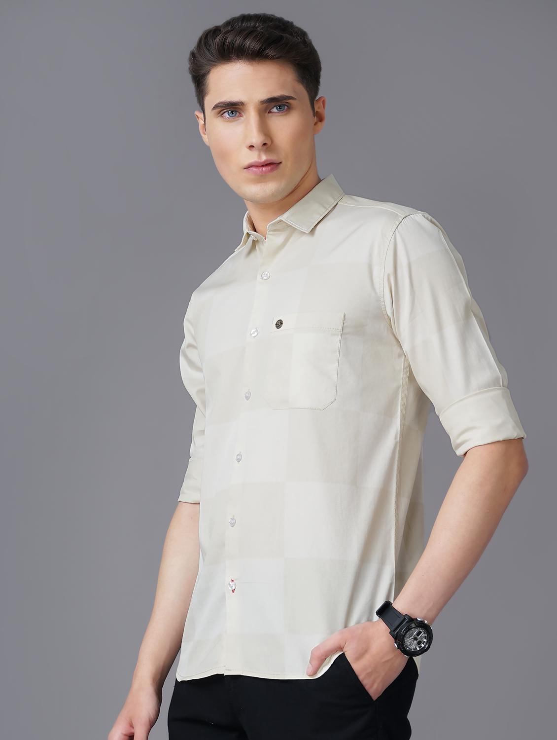 beige checkered casual shirt - 18566613 -  Standard Image - 1