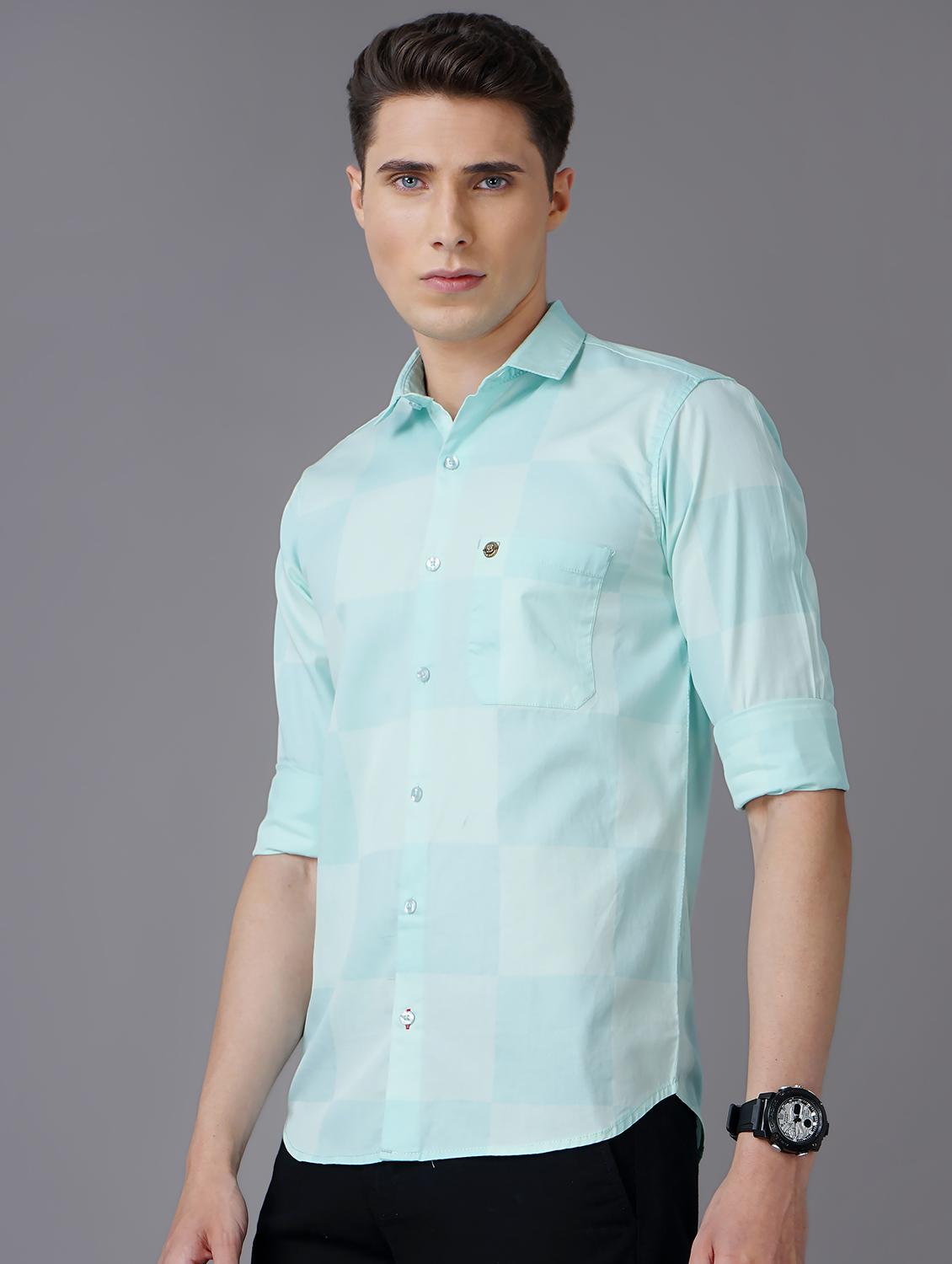 light blue checkered casual shirt - 18566614 - Standard Image - 1