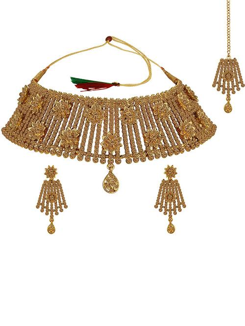 gold plated necklace earing set - 18566743 - Standard Image - 0