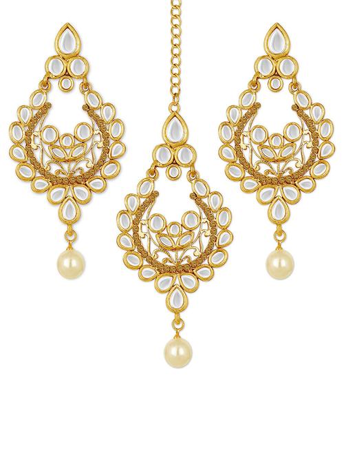 gold plated earring maang tikka set - 18566796 - Standard Image - 0