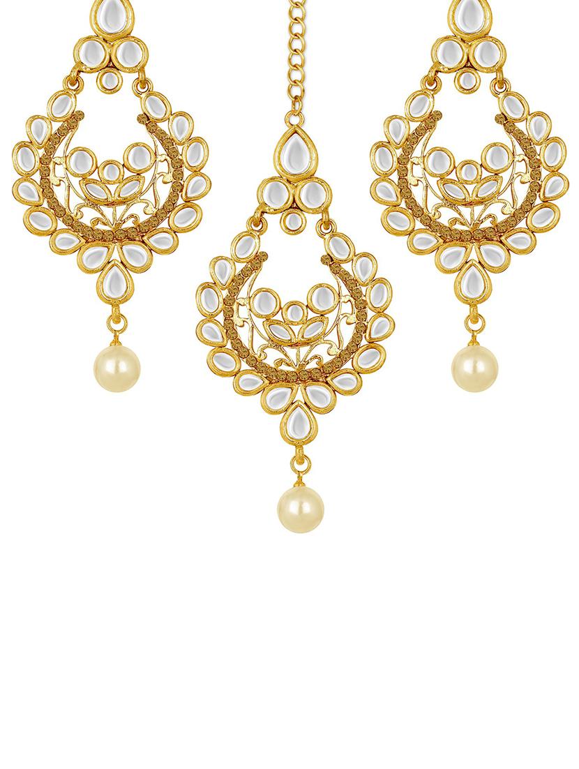 gold plated earring maang tikka set - 18566796 - Standard Image - 1