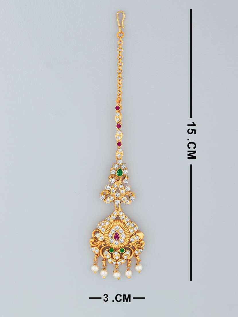 gold plated maang tikka  - 18566962 -  Standard Image - 1