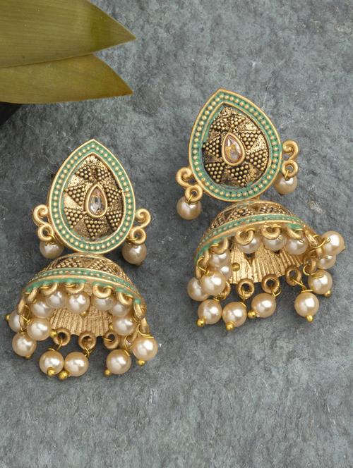 green metal jhumka earring - 18567214 - Standard Image - 0