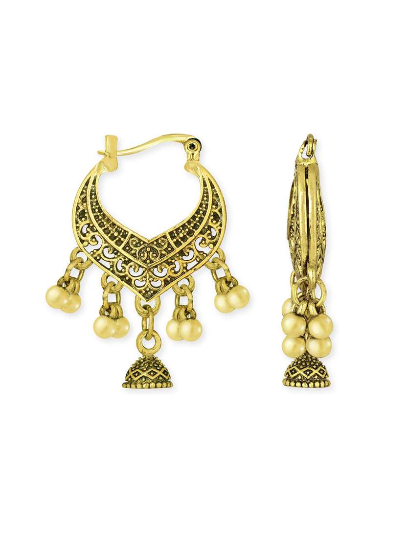 gold metal jhumka earring - 18567307 -  Standard Image - 1