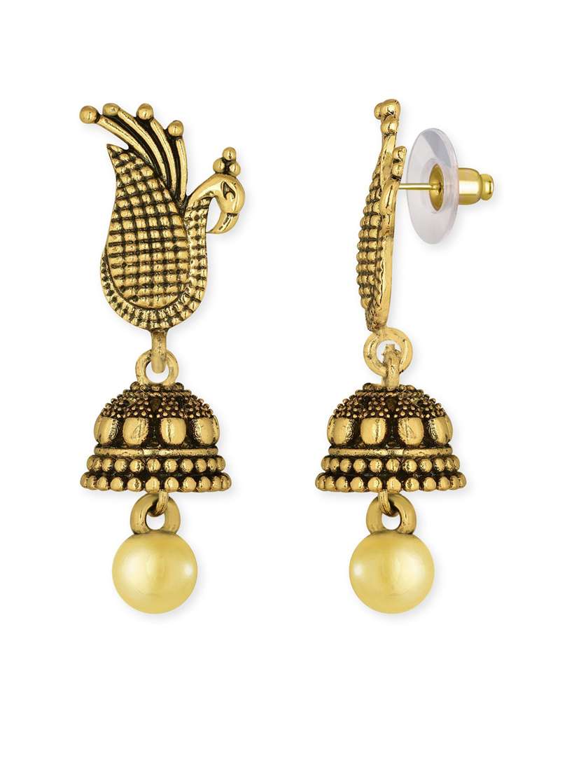 gold metal jhumka earring - 18567309 - Standard Image - 1