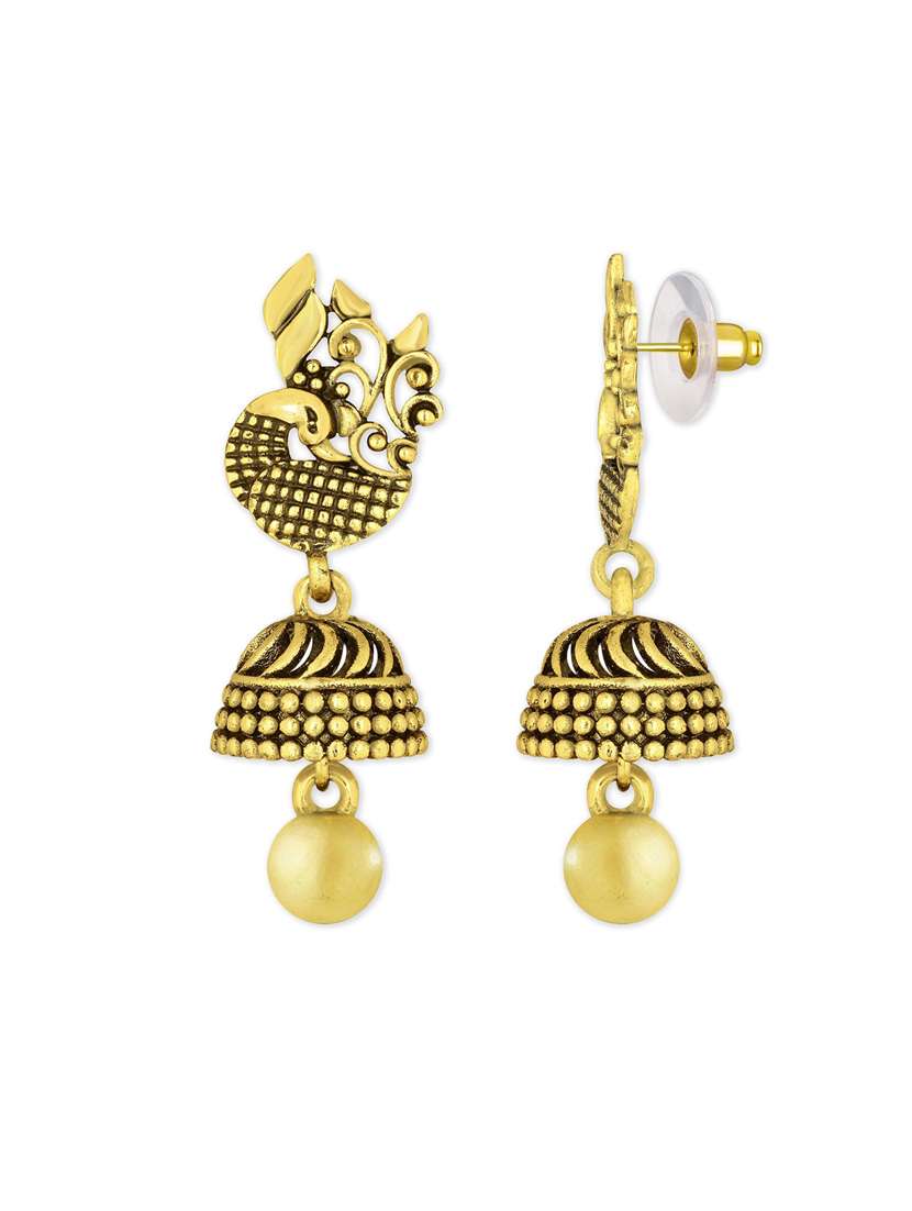 gold metal jhumka earring - 18567310 - Standard Image - 1