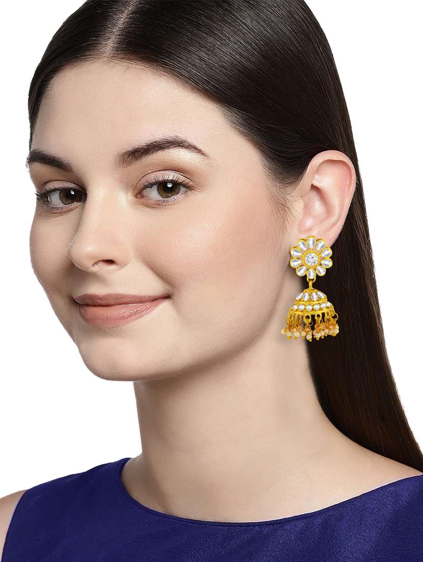 gold metal jhumka earring - 18567350 -  Standard Image - 4