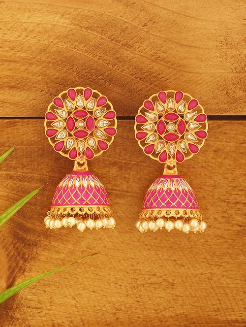 pink metal jhumka earring - 18567367 - Standard Image - 0