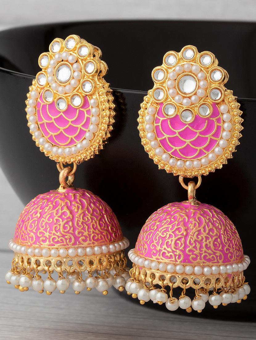 pink metal jhumka earring - 18567374 - Zoom Image - 0