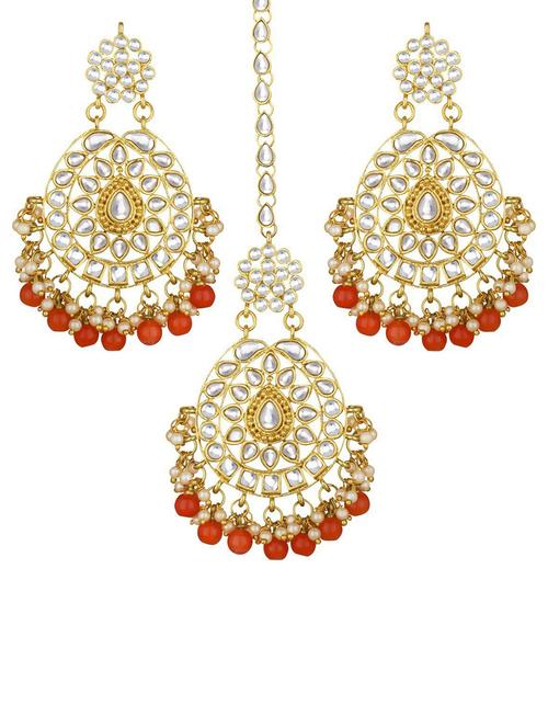gold plated maangtikka and earring set  - 18567627 -  Standard Image - 0