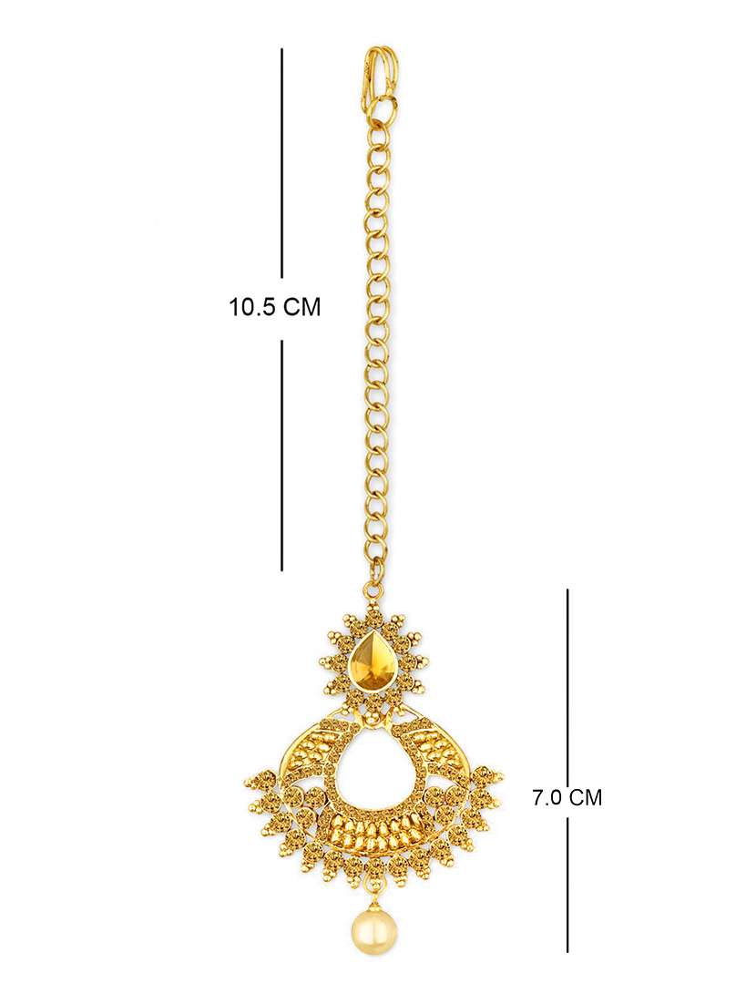 gold plated maangtikka and earring set  - 18567631 -  Standard Image - 1
