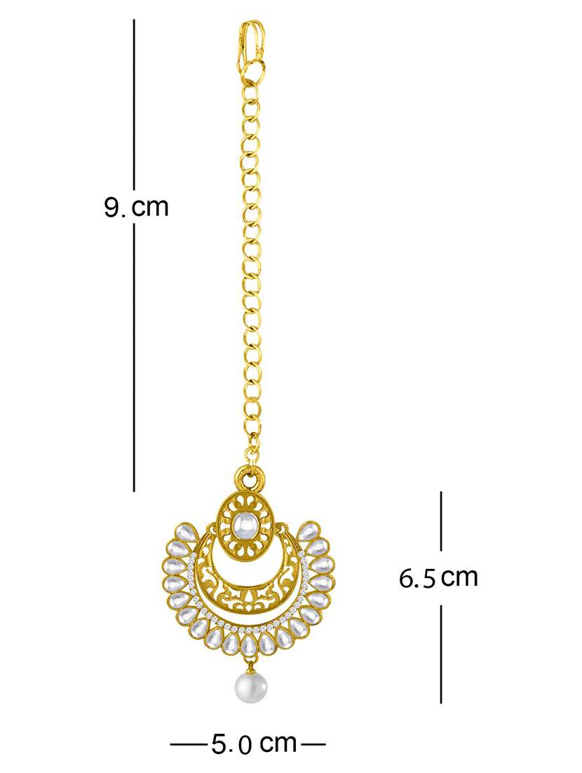 gold plated 1 maangtikka, 2 earring set  - 18567636 -  Standard Image - 1