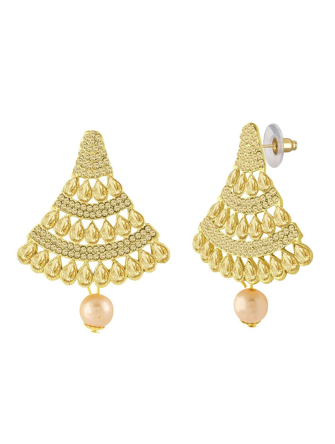 gold plated 1 maangtikka, 2 earring set  - 18567641 -  Standard Image - 1