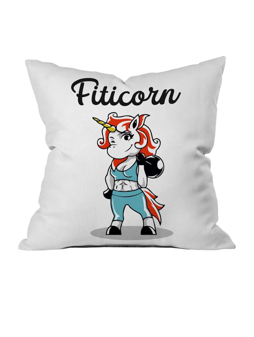 crazy corner white printed cushion ( 12 x 12 inches )