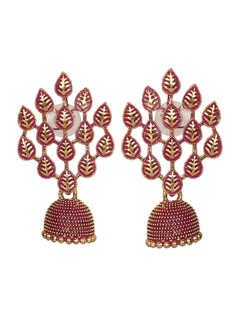 purple gold plated jhumka earring - 18570336 -  Standard Image - 1