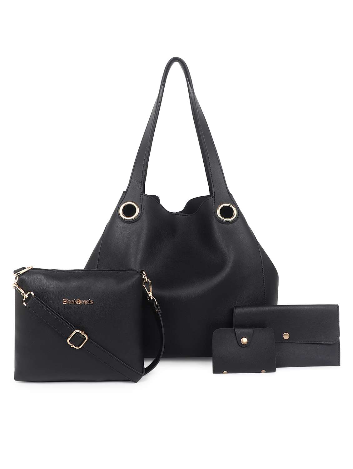 black solid tote bag combo 