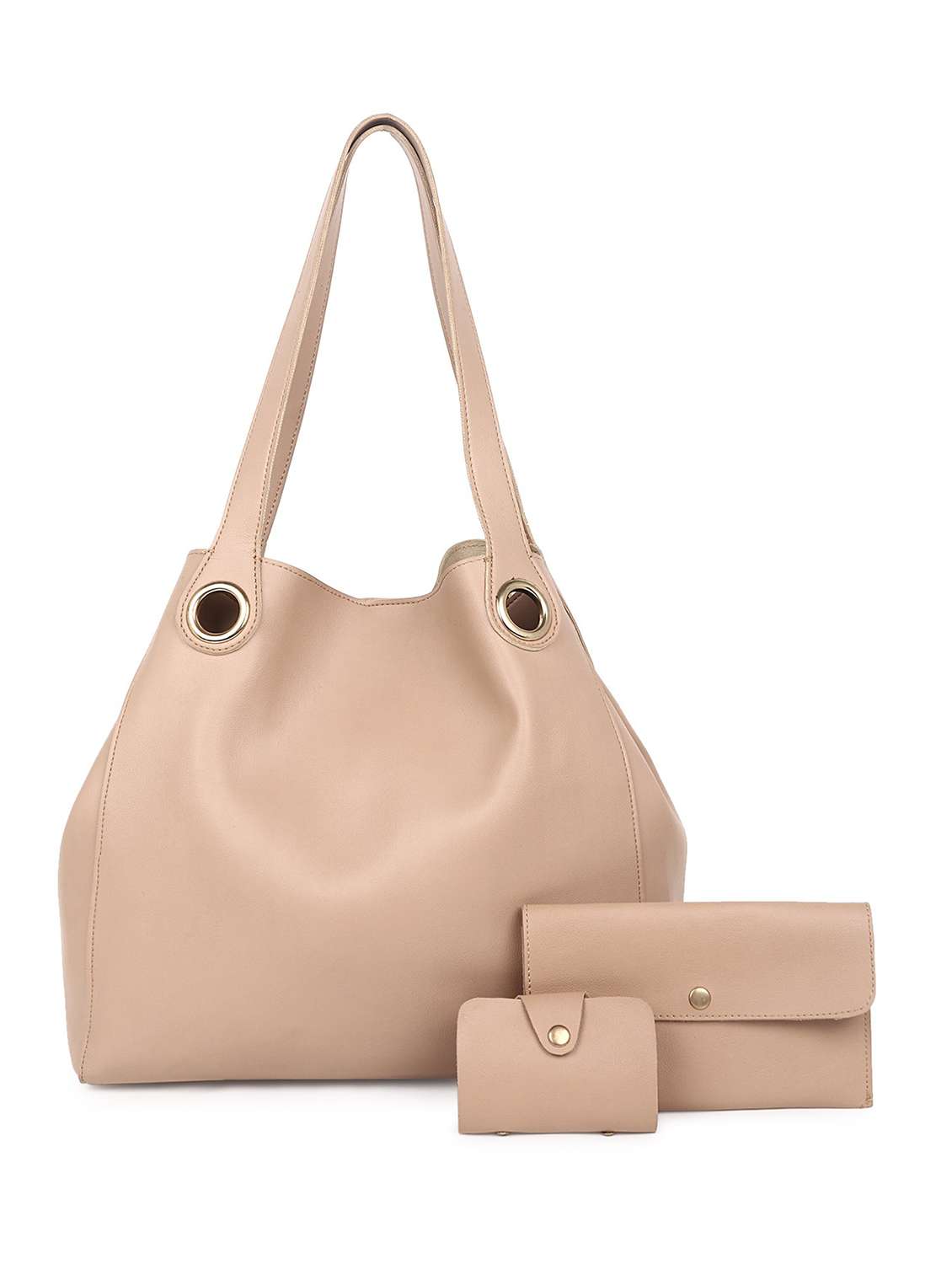 beige solid tote bag combo 