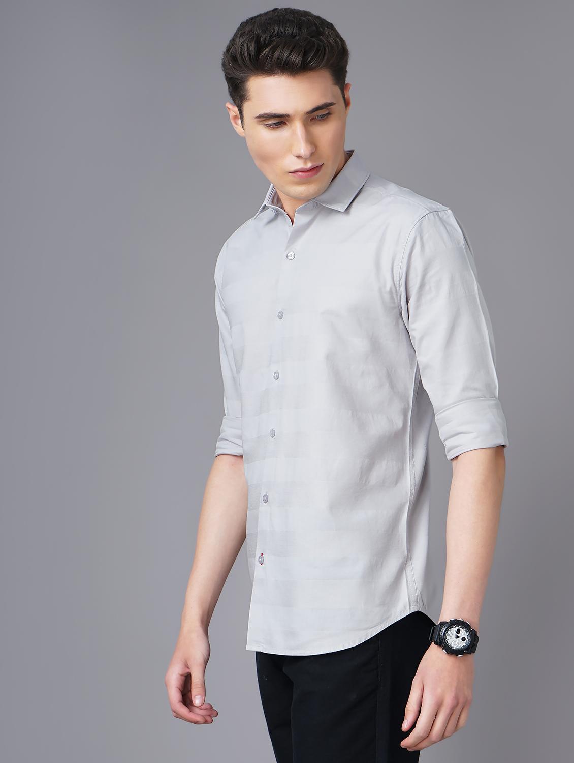grey self designed casual shirt - 18571039 -  Standard Image - 1