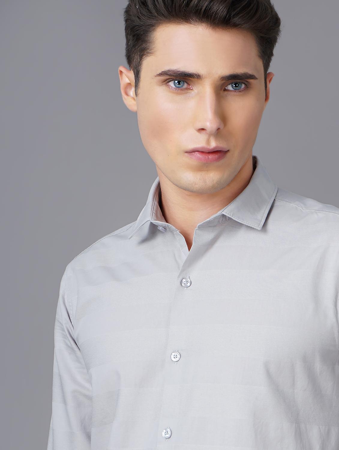 grey self designed casual shirt - 18571039 - Standard Image - 4