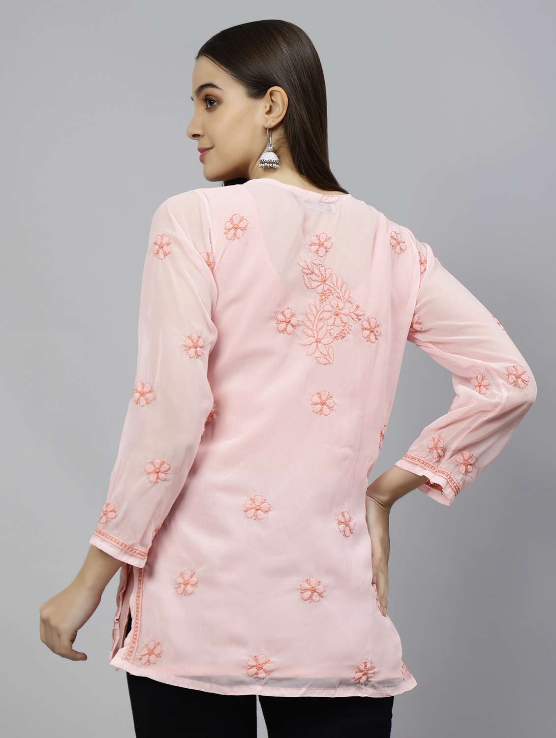 pink embroidered straight kurti - 18573341 - Standard Image - 4