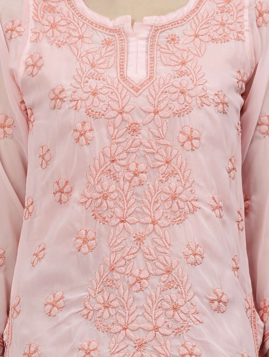 pink embroidered straight kurti - 18573341 - Standard Image - 6